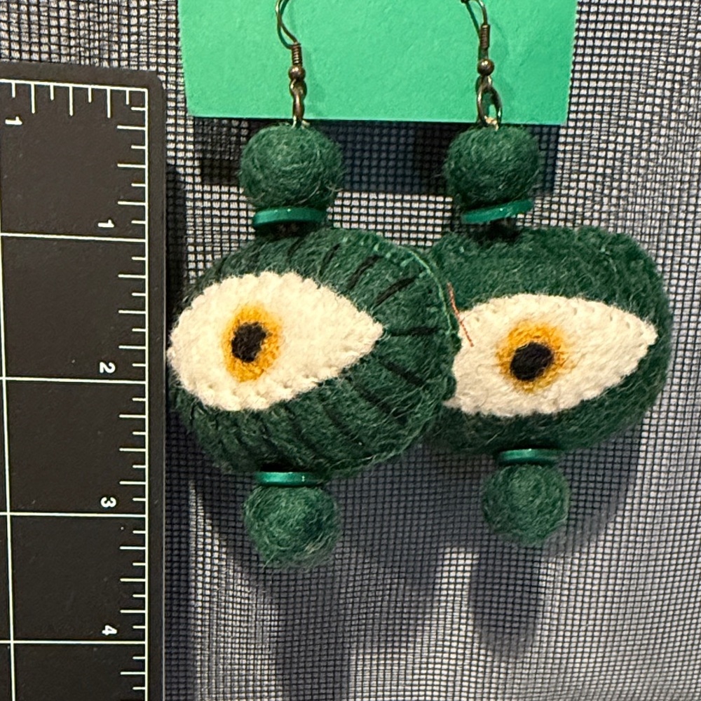 Green and White Eye Earrings